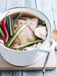 chicken master stock from donna hay magazine issue #65 Master Stock Recipe, Asian Chicken Broth Recipes, Hay Kitchen, Master Stock, Chicken Asian, Best Chicken Wing Recipe, Donna Hay Recipes, Chicken Stock Recipe, Chicken Skewer Recipe