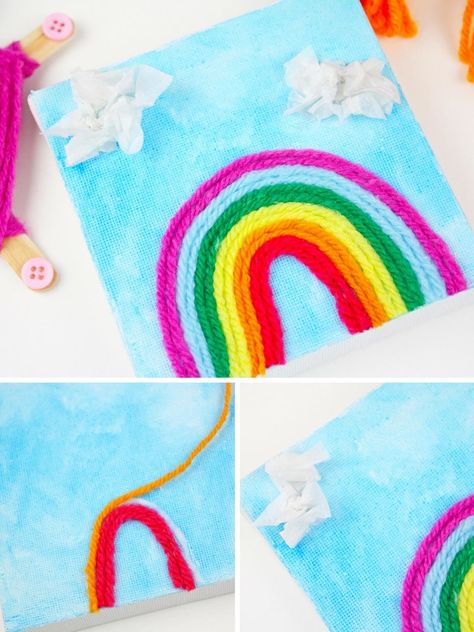 - Yarn Art For Kids, Yarn Painting Art, Crochet Baby Blanket Sizes, Yarn Crafts For Kids, Rainbow Craft, Rainbow Yarn, Easy Art For Kids, Yarn Painting, Kids Rainbow