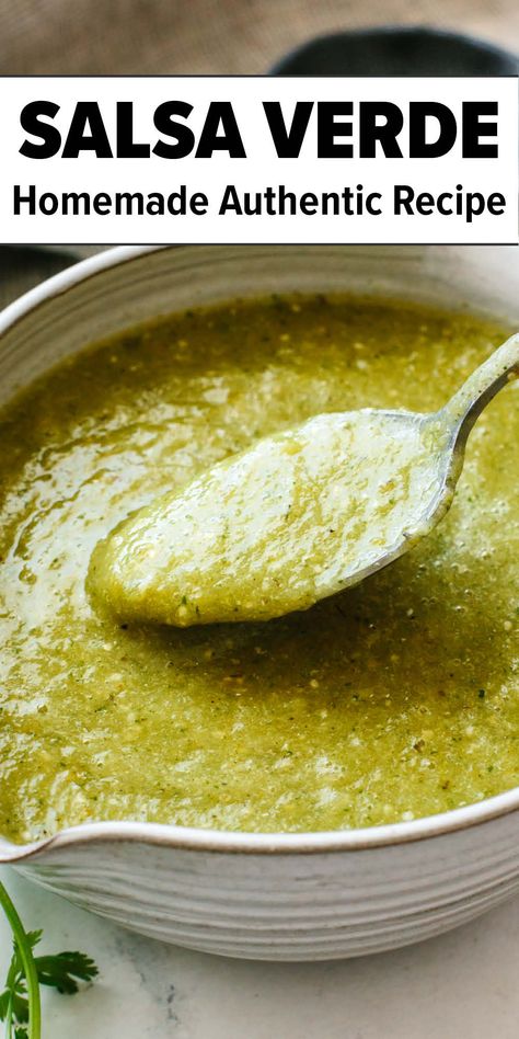 Salsa verde recipe Tomatillo Recipes Salsa, Authentic Mexican Salsa Verde, How To Make Salsa Verde, Homemade Verde Sauce, Canned Salsa Verde Recipe, Green Chili Salsa Recipes, Verde Salsa Recipe, Mexican Salsa Recipes Authentic, Green Salsa Recipe Tomatillos