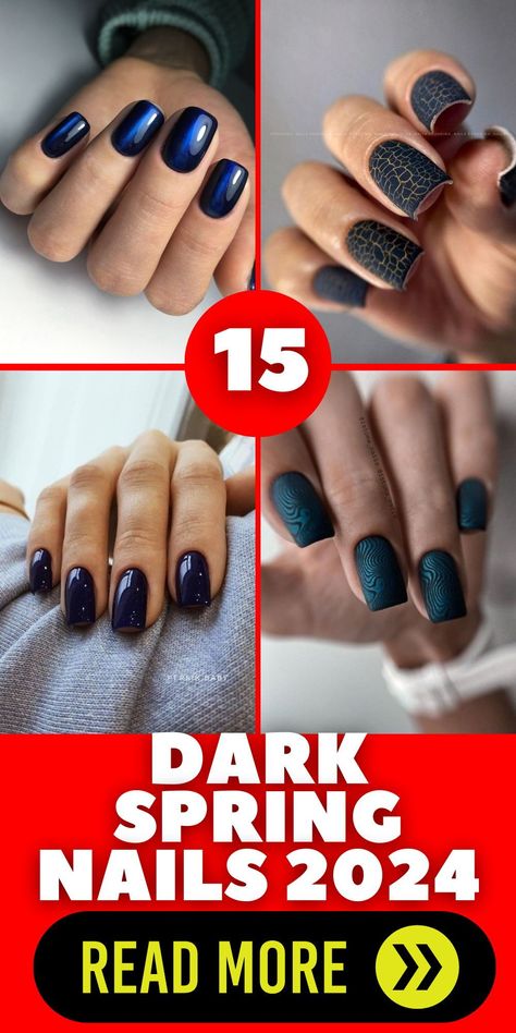 For a chic and trendy look in 2024, dark spring nails are the way to go. These nails come in colors like deep red and dark purple, perfect for adding a touch of mystery to your spring style. The short length makes them practical for everyday wear, while the dark colors ensure they stand out. Dark Spring Nails Short, Dark Spring Nails 2024, Dark Nails For Spring, Dark Summer Nails Colors, Spring Nails 2024 Trends Short, Dark Color Nail Ideas, Spring 2024 Nail Colors Trends, Gel Manicure And Pedicure, Dark Spring Nails