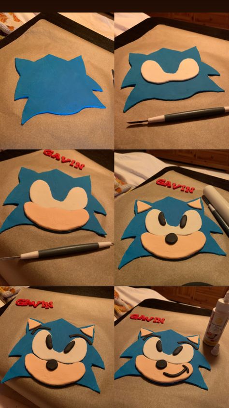 Easy Sonic Cake, Sonic Torte, Easy Sonic Birthday Cake, Diy Sonic Cake, Sonic Birthday Cake Ideas, Sonic The Hedgehog Birthday Cake, Simple Sonic Birthday Cake, Sonic Pasta, Diy Sonic Cake Easy