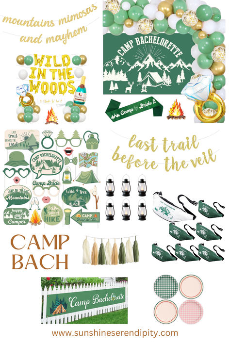 Camp Bach is going to be the theme for Summer Bach Parties! A weekend spent outdoors camping with the girlies sounds like a perfect place to be. Shop these finds on my blog! #affiliate Camp Bach 2024, Camp Bachelorette, Woodsy Party, Last Trail Before the Veil, Mountains Mimosas and Mayhem, Wild in the Woods, Green Bach Party Let The Adventure Begin Bachelorette, Relaxing Bachelorette Party Themes, Hiking Themed Bachelorette Party, Bachlorette Party Camp Theme, National Park Themed Bachelorette Party, Bachelorette In The Woods, Last Trail Before The Veil Bachelorette Decorations, Nature Bachelorette Party Ideas, Camp Bachelorette Party Outfits