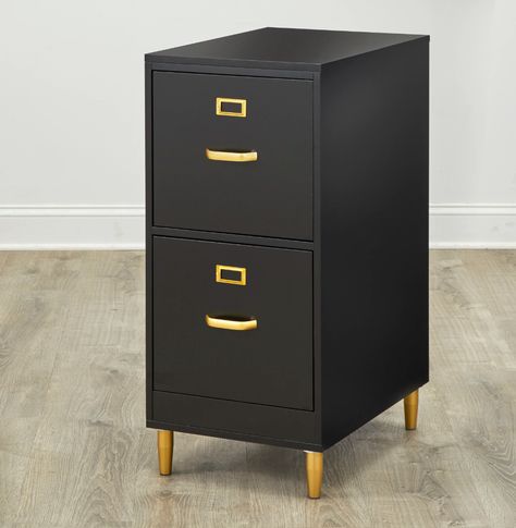 Mercer41 Dahle 2-Drawer Vertical Filing Cabinet & Reviews | Wayfair Black And Gold Office, File Cabinet Makeover, 2 Drawer File Cabinet, Drawer Labels, Gold Office, Drawer Filing Cabinet, Cabinet Black, Cabinet Bed, Modern Home Office