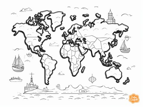 illustration of Learn and color: geography edition Cool Coloring Pages, The Trip, Explore The World, Free Kids, Coloring Pages For Kids, Geography, Coloring Page, Free Printable, Free Printables