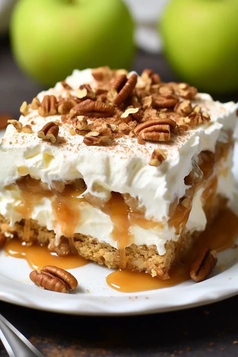 No-Bake Oatmeal Apple Pie Lasagna - That Oven Feelin Oatmeal Apple Pie, Oatmeal Crust, Bake Oatmeal, Baked Apple Oatmeal, Oatmeal Apple, Oatmeal Pie, Baked Apple Dessert, Oatmeal Cream Pies, Apple Oatmeal