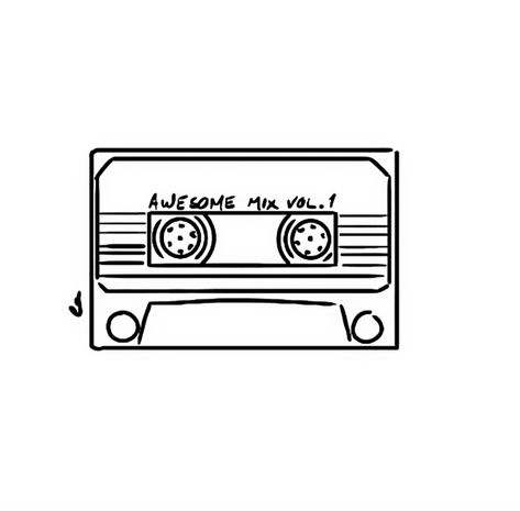 Guardians Of The Galaxy Small Tattoo, Mixtape Tattoo Design, Awesome Mix Vol 1 Tattoo, Guardians Of The Galaxy Vol 3 Tattoo, Guardians Of The Galaxy Vol 3 Drawing, Marvel Simple Tattoos, Marvel Simple Drawings, Galaxy Minimalist Tattoo, Marvel Tattoo Minimalist