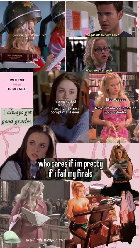 Study quotes collage Elle Woods Rory Gilmore, Elle Woods Quotes Motivation, Movies For Study Motivation, Elle Woods Study Method, Elle Woods Motivation, Elle Woods Study Motivation, Elle Woods Studying, Rory Gilmore Quotes, Elle Woods Quotes