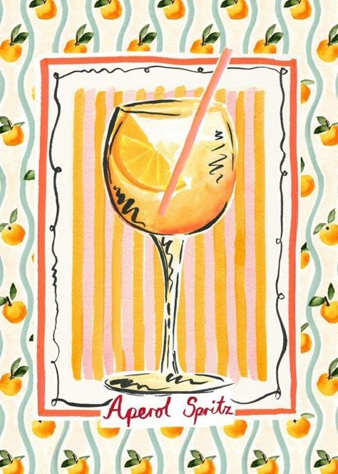 Emily Daborn - Aperol Spritz Poster Cocktail Aperol Spritz, Desenio Posters, Negroni Cocktail, Spritz Cocktail, Artsy Illustration, Gold Poster, Tequila Sunrise, Johannes Vermeer, Online Posters