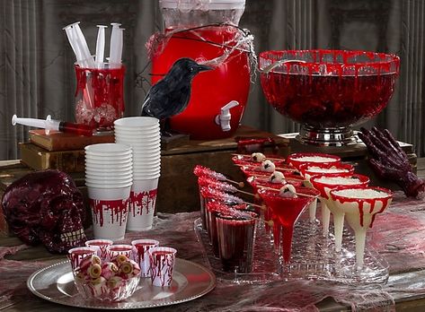 Get the After(life) Party Started With These 6 Spooky Sippers | Party City Vampire Theme Party, Vampire Halloween Party, Horror Themed Party, Twilight Party, Vampire Party, Cheap Diy Halloween Decorations, Halloween Party Decor Diy, Halloween Decor Diy, Horror Party