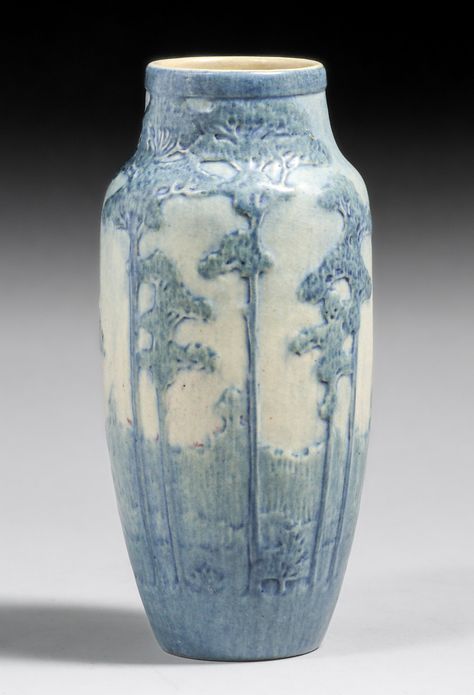 Newcomb College Anna Frances Simpson Pine Trees Vase 1917 | California Historical Design Newcomb Pottery, Sophie's Choice, Fragile Beauty, Tree Vase, Ceramics Pottery Vase, Handmade Ceramics Pottery, Forest Background, Fired Earth, Beautiful Pottery