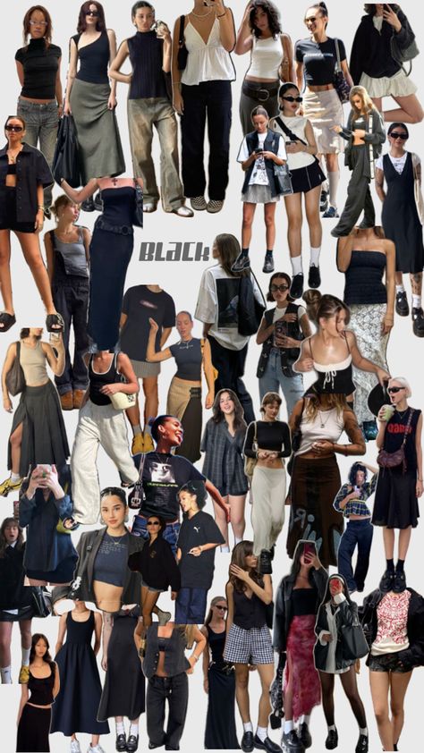 Black outfit inspo Collage Outfits Casual, Summer Outfit Collage, Uni Outfit Ideas, Uni Outfit, Dance Style Outfits, Street Style Outfits Casual, Collage Outfits, Outfit Ideas Summer, Classic Style Outfits