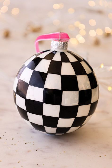 Checkered Christmas Decor, Monochrome Christmas, Monochrome Color Palette, Quirky Home, Rockett St George, Checkerboard Pattern, White Christmas Tree, St George, Pink Velvet