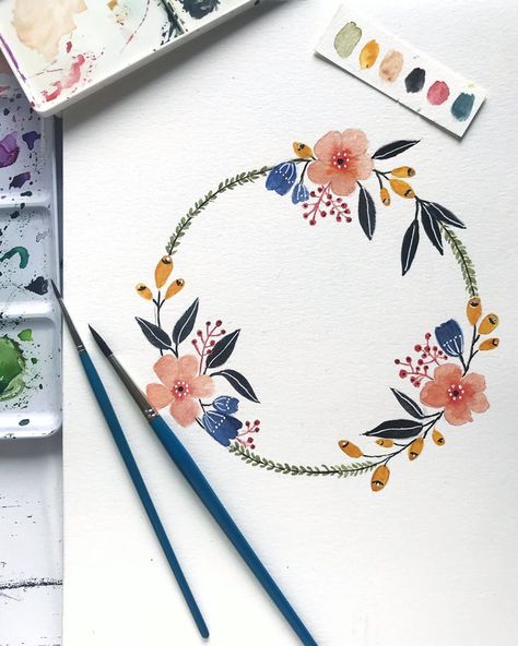 @studio_firstleaf shared a photo on Instagram: “I present to you, the first ever floral wreath I have painted. So thrilled.😀  Confession: My original idea was to try some hand lettering,…” • Aug 1, 2020 at 12:23pm UTC Painted Floral Wreath Acrylic, Floral Wreath Painting, Simple Floral Wreath, Wreath Painting, Clay Christmas Decorations, Floral Wreath Watercolor, Clay Christmas, Colour Ideas, Wreath Watercolor