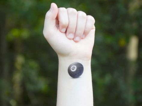 Temporary Tattoo - Eight Ball - 8 Ball - Magic Eight Ball - Pool Ball - Billiards 8 Ball Tattoo, Magic Eight Ball, Tattoo Peeling, Dice Tattoo, Colorful Dragon, Ball Tattoo, Tattoo Chest, Eight Ball, Tattoo Wrist