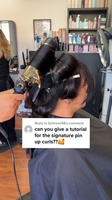 SAN DIEGO HAIR ARTIST on Instagram: "Link in bio to my Amazon storefront where you can find this @hottoolspro 2 inch barrel curling iron ☺️ • • • #pinupcurls #bouncylayers #curlingtutorial #hottoolspro #sdhairstylists #lamesasalon" 1.5 Barrel Curls, How To Barrel Curl Hair, 2 Inch Curling Iron Curls, 2in Curling Iron Curls, 2inch Curling Iron Curls, Barrel Curls Medium Hair, Big Curling Iron Curls, 2 Inch Barrel Curls, Large Barrel Curling Iron Hairstyles