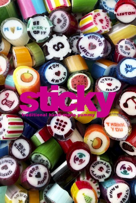 Starting at $295 for 18 pounds which includes your choice in color(s), casing design, flavor and text or image. Contact us at questions@stickyusa.com for help designing your custom order. Sticky Candy, Candy For Sale, All Candy, Handmade Candy, Personalized Candy, Fruit Mixes, Custom Candy, Cherry Cola, High Fructose Corn Syrup