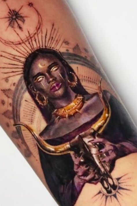 African Goddess Tattoos History & Symbolism African Goddess Tattoo, Black Goddess Tattoo, Goddess Tattoos, African Tattoo, African Goddess, Goddess Tattoo, Skeleton Hand Tattoo, Intricate Tattoo, Black Goddess