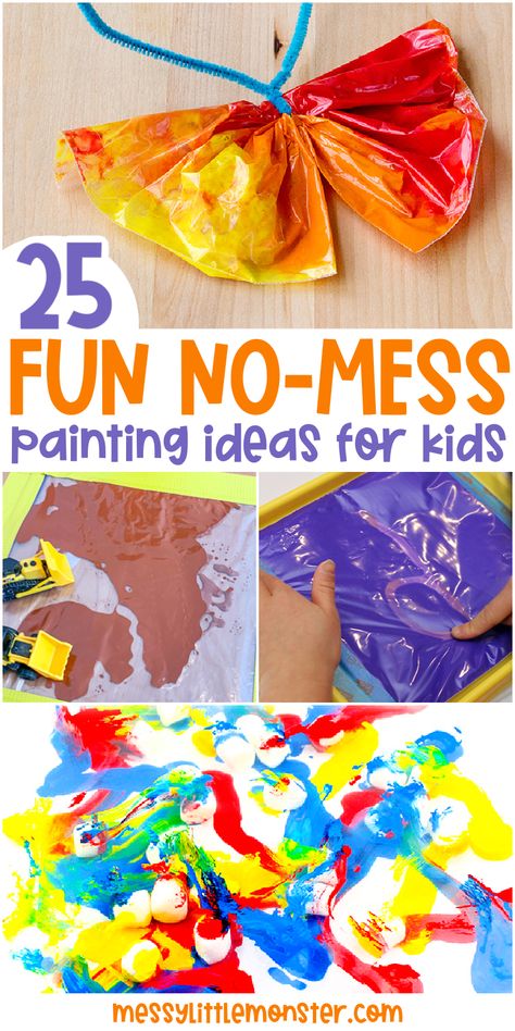 25 Fun Mess Free Painting Activities for Kids Mess Free Preschool Activities, Mess Free Toddler Crafts, Mess Free Painting Toddlers, Free Painting Ideas, No Mess Painting, Painting Activities For Kids, Messy Play Ideas, Mess Free Craft, Painting Ideas For Kids