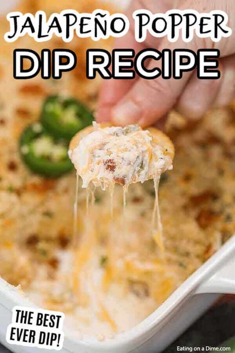 Step up your appetizer game with this easy Jalapeno popper dip recipe. The entire dish is creamy with the perfect amount of heat and topped with panko and bacon. Jalapeno Popper Dip Recipe is the best hot dip and so cheesy. Everyone will love the delicious blend of cheesy bacon, cream cheese and jalapenos baked to perfection. Serve this simple appetizer warm and enjoy! #eatingonadime #jalapenopopperdiprecipe #easycreamcheeses #appetizers #jalapenopopperdippingsauce Cold Jalapeno Popper Dip Easy, Bacon Jalapeno Dip, Popper Dip Recipe, Jalapeno Cream Cheese Dip, Jalapeno Popper Dip Recipe, Recipes Dips, Spice Rubs, Dips Recipes, Simple Appetizer