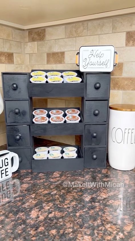 Dollartree Diy, Diy Coffee Station, Coffee Cups Diy, K Cup Holders, Diy Coffee Bar, Tea Holder, Coffee Holder, Coffee Pod Holder, Ranch Decor