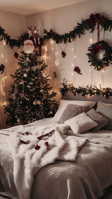 Christmas Bedroom Decor Cozy, Cozy Living Room Christmas, Christmas Room Inspiration, Ideas For Rooms, Bloxburg Christmas, Christmas Fairytale, Twinkling Tree, Christmas Cosy, Decorated Living Room