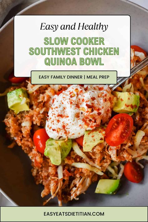 This slow cooker southwest chicken quinoa bowl is perfect for dinner or meal prep & requires only 4 ingredients & 5 minutes of prep time! #slowcooker #crockpot #easycrockpotrecipes #fallrecipes #summerrecipes #fallslowcookerrecipes #4ingredientdinner #4ingredientslowcooker Chicken Quinoa Bowl, Zesty Quinoa Salad, Easy Main Course Recipes, Fall Slow Cooker Recipes, Magical Food, Fall Dinners, Crockpot Ideas, Marsala Chicken Recipes, Poultry Dishes