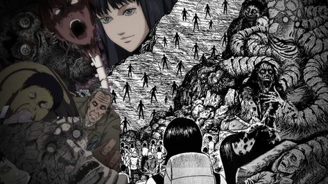 Junji Ito - Manga / Anime Comparison ~ Mood board: | Junji Ito Amino Amino Junji Ito Wallpaper Desktop, Junji Ito Art Wallpaper, Junji Ito Wallpaper, 555 Wallpaper, Air Wallpaper, Macbook Air Wallpaper, Computer Background, Manga Wallpaper, Computer Wallpapers