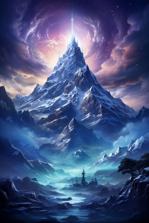 Fantasy Ethereal, Fantasy Landscape Art, Magical Mountain, Background Fantasy, Mystic Mountain, Fantasy City Map, Fantasy World Map, Mountain Drawing, Serene Nature