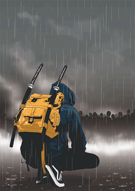 Cool gif - Album on Imgur "I like this image because it looks like he is against the world" In The Rain, Swords, The Rain, To Look, Yellow, Black