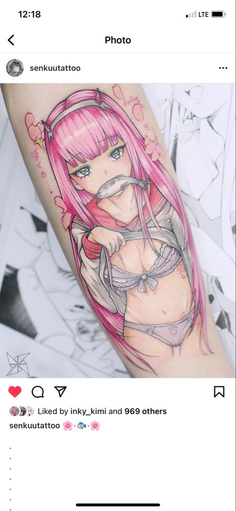 Anime Pinup Tattoo, Zero Two Tattoo Ideas, Waifu Tattoo, Cow Tattoo, Cool Arm Tattoos, Kawaii Tattoo, 3d Art Drawing, Anime Tattoo, Pin Up Tattoos