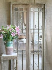 Mirrored entry- welcome home! Old French Doors, Blue Dresser, Vintage Doors, Old Doors, Mirrored Furniture, Beautiful Doors, Shabby Chic Style, A Mirror, Closet Doors