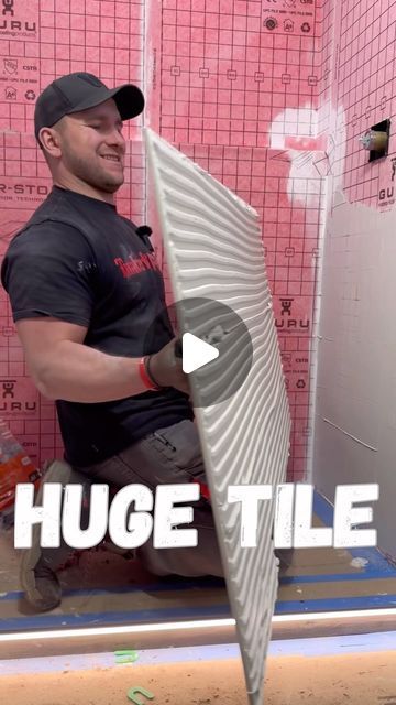 Bold Shower Tile Ideas, Shower Curb Tile Ideas, Large Tile Shower Ideas, Large Shower Tile, Diy Construction, Custom Tile Shower, Gambrel Roof, Bathroom Plans, Shower Installation