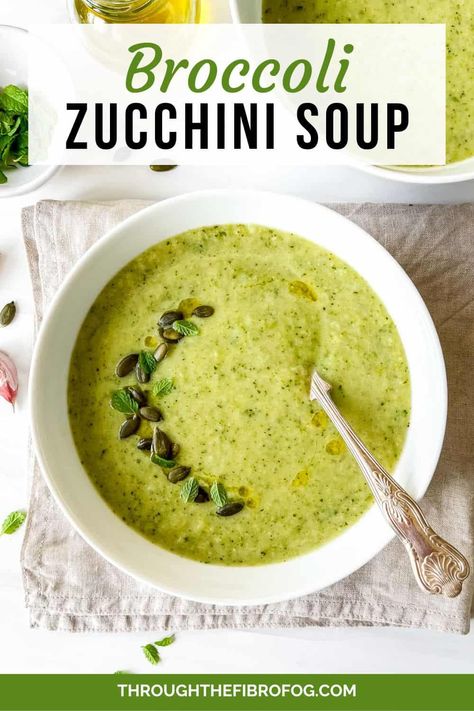 Broccoli Zucchini Soup Broccoli Soup Healthy, Histamine Diet, Light Dinner Recipes, Fibro Fog, Broccoli Soup Recipes, Low Histamine Diet, Creamy Broccoli, Zucchini Soup, Low Histamine