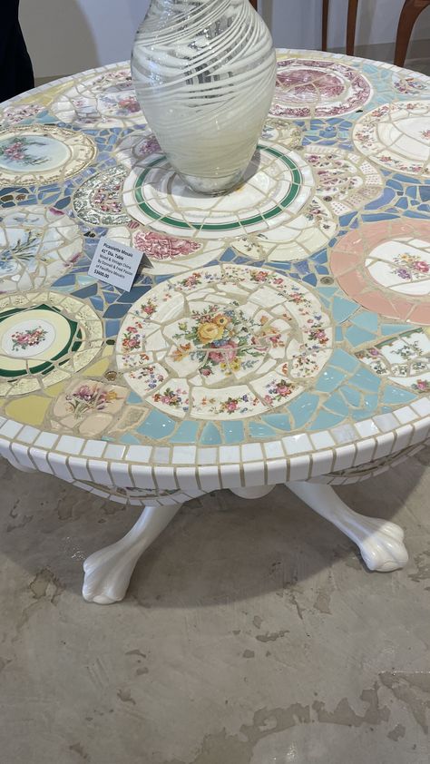 Broken China Crafts, Mosaic Furniture, Mosaic Birdbath, Small Shower, Mosaic Art Diy, China Crafts, Mosaic Table Top, Farmhouse Tile, Mosaic Garden Art