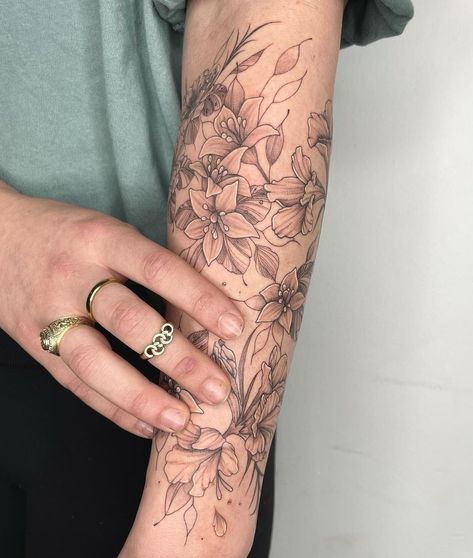 Sampaguita Flower Tattoo, Orange Blossom Tattoo, Flower Tattoo Arm, Vine Tattoos, Flower Sleeve, Orange Blossoms, Blossom Tattoo, January 29, Floral Sleeve