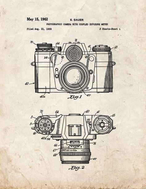 Vintage Camera Drawing, Patent Drawing Vintage, Camera Drawing, Blueprint Art, Photographer Camera, Patent Drawing, Ideas Vintage, Patent Art, Picture Illustration