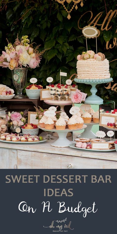 Wedding Dessert Bar Ideas, Dessert Bar Ideas, Summer Wedding Food, Dessert Reception, Wedding Reception Desserts, Wedding Dessert Bar, Desert Bar, Food Truck Wedding, Dessert Bar Wedding