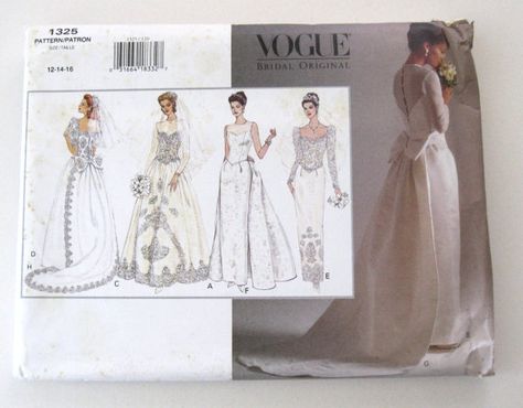 Wedding Dress Detachable Train, Vintage Wedding Dress Pattern, Vogue Bridal, Wedding Dress Sewing, Drop Waist Wedding Dress, Wedding Dress Sewing Patterns, Neckline Variations, Blush Wedding Gown, Ethereal Wedding Dress