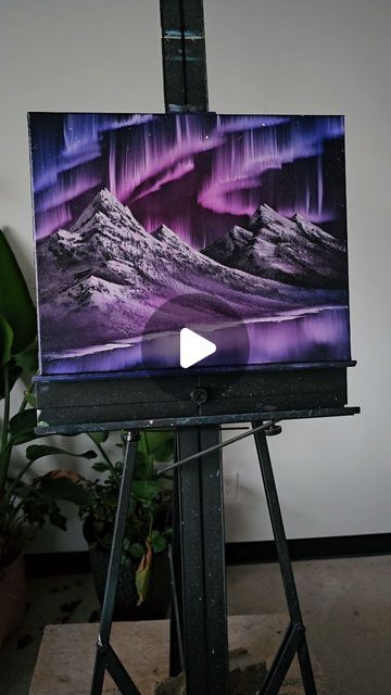 Kat Mugg on Instagram: "I got a little carried away with the mountains on this one... 😅  .  #oilpainting #mountains #landscapepainting #landscape #northernlightspainting #northernlights #auroraborealis #canvaspainting #painting #purple #bobrossstyle #bobross #beautiful" Aurora Borealis Painting, Mountain Painting Acrylic, Northern Lights Art, Aurora Art, Northern Lights Painting, Painting Purple, Pink Mountains, Adobe Illustrator Graphic Design, Dreamy Landscapes