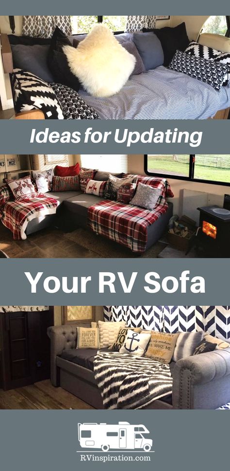 RV Sofa Bed Replacement Ideas (With Pictures) Beds To Buy, Camper Updates, Camper Decorations, Rv Sofa Bed, Bus Remodel, Camper Furniture, Rv Remodeling, Rv Sofas, Airstream Living