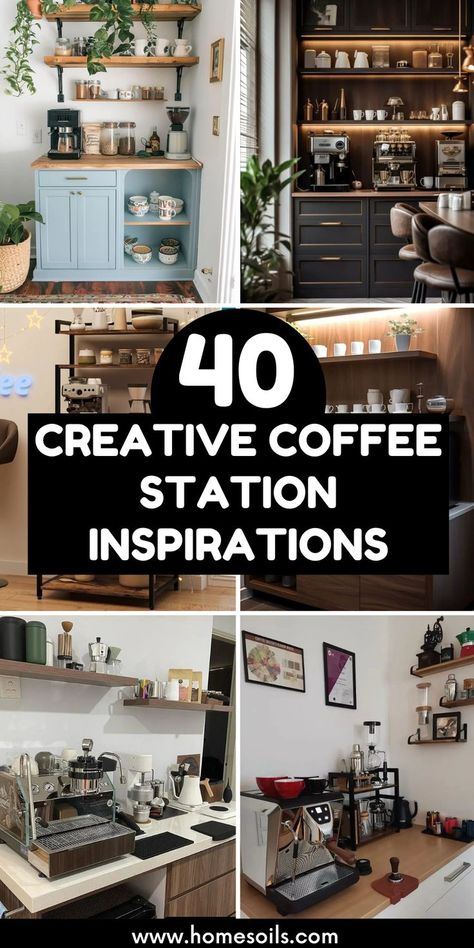 Brew in style with these 40 creative coffee station inspirations! From compact setups to chic designs, create a functional and stylish coffee nook in your home. Visit our site for more ideas! Coffee And Beverage Station, Home Coffee Station, Coffee House Design, Coffee Station Ideas, Home Coffee Stations, Coffee Nook, Coffee Drinker, Creative Coffee, Drink Station