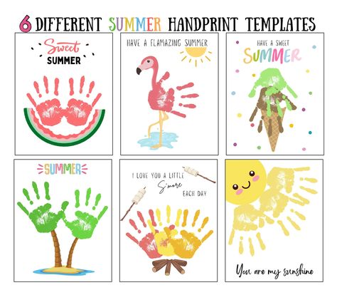 6 Summer Handprint Craft Art Printable Template Bundle / Summer Craft Activities for Kids Handprint Printable, Crafts Summer, Watermelon Crafts, Footprint Craft, Crafts Preschool, Preschool Activities Toddler, Craft Kids, Summer Crafts For Kids, Footprint Art