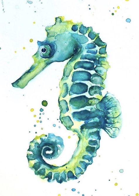 Seahorse Painting, Sea Creatures Art, Seahorse Art, Sea Life Art, Watercolor Fish, Diy Watercolor Painting, Watercolour Inspiration, Sea Horse, Watercolor Art Lessons