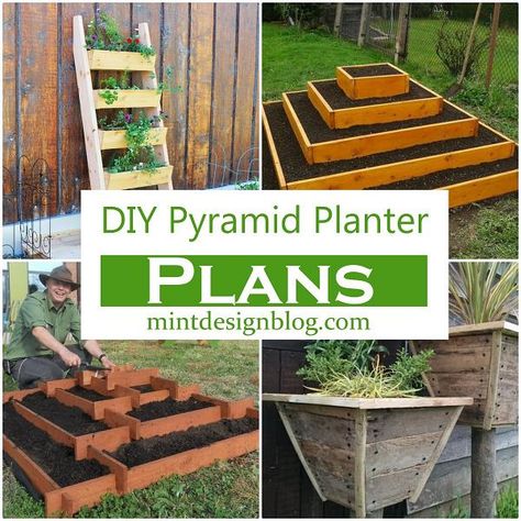 11 Free DIY Pyramid Planter Plans For Gardening Lovers Strawberry Planters Diy, Diy Pyramid, Pyramid Planter, Garden Planters Diy, Planter Box Plans, Tiered Planter, Strawberry Planters, Diy Planter Box, Tiered Garden