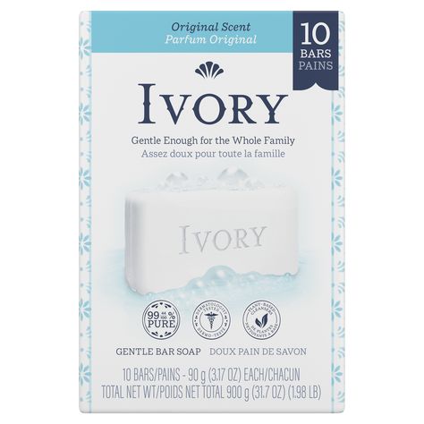 Ivory Bar Soap - Original Scent - 10 Pack Ivory Body Wash, Ivory Bar Soap, Simple Soap, Soap Note, Ivory Soap, Dove Body Wash, Baby Bar, Skin Care Wrinkles, Body Bars