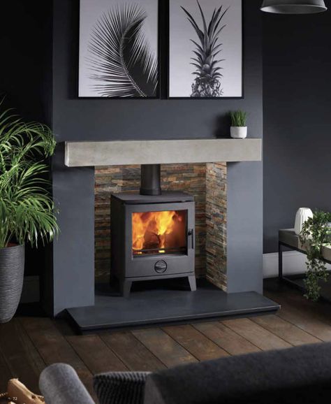 Modern Pellet Stove Ideas, Modern Log Burners, Woodburning Stove Fireplace, Rustic Stone Fireplace, Log Burner Fireplace, Fireplace Modern Design, Wood Burner Fireplace, Modern Wood Burning Stoves, Wood Burning Stoves Living Room