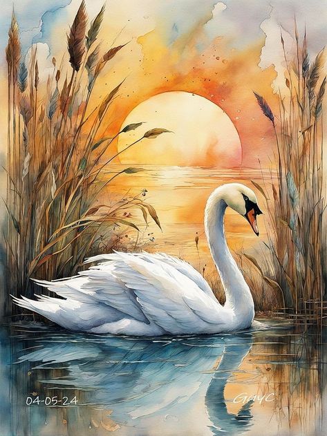 Watercolour Bird, 200 Dollars, Swan Painting, Old School Bus, Swans Art, Traditional Wall Art, Animal Portraits Art, 수채화 그림, Nature Art Painting