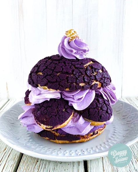 Ube Profiteroles | Ube Cream Puffs | Secret Recipe Ube Cream Puffs, Blue Cakes, Cream Puffs, Monthly Subscription, Secret Recipe, Cake Decorating, Front Door, Violet, Dessert