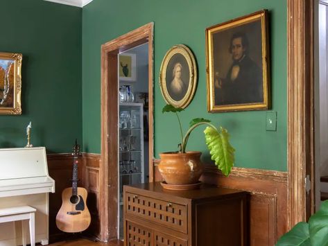 Renovated House, Spanish Revival Home, Green Living Room, Gorgeous Tile, New Orleans Homes, House Apartment, Living Room Photos, Green Walls, Spanish Revival