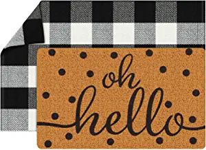 Roll over image to zoom in Gaybot 2 Piece Coco Coir Outdoor Rug Oh Hello Door Mat Buffalo Plaid Welcome Mat Nonslip Porch Decor Checkered Layered Front Door Rug Rustic Farmhouse Coir Doormat Entryway Mat for Home Indoor Outdoor Thoughtful Gifts For Boyfriend, Indoor Porch, Door Mat Entryway, Porch Mat, Coco Coir, Plaid Rug, Entryway Mats, Front Door Rug, Door Rug